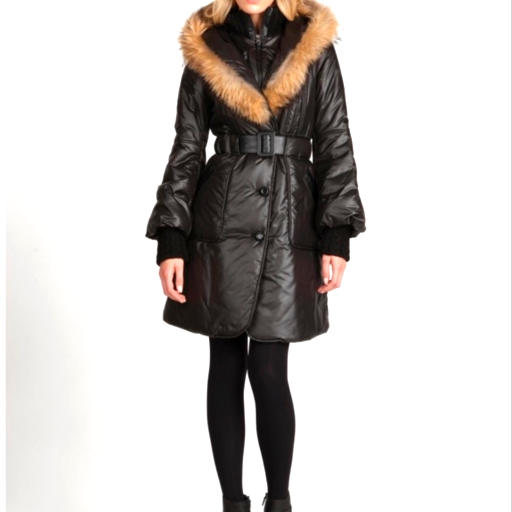 Mackage Black Puffer Coat with Tan Fur Trim